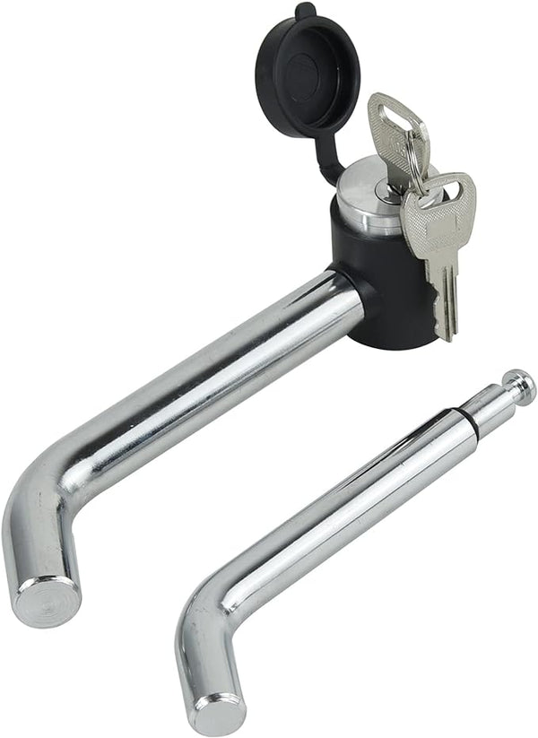 TOPTOW 63530 Trailer Hitch Receiver Lock, 1/2 & 5/8 inch Diameter, Heavy Duty Bent Locking Pin, Chrome