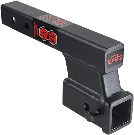 TOPTOW 64128 Trailer Receiver Hitch Extender Adapter 4" Drop/Riser, 8" and 10" Extension Length, 2" Shank, 7500lbs Towing Capacity, Matte Black…