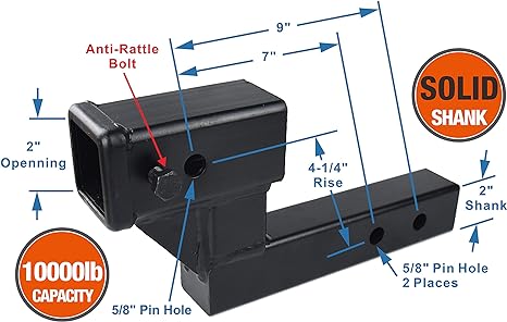 TOPTOW 64122 2-inch Receiver Trailer Hitch Extension Riser with 4.25-i ...