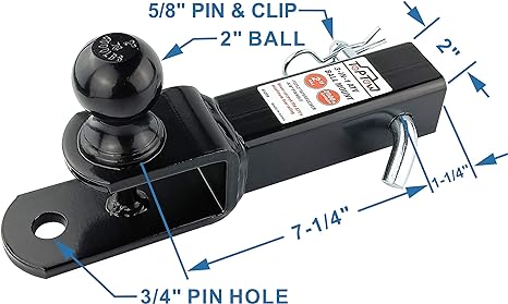 TOPTOW 64031 ATV/UTV Trailer Hitch Towing Ball Mounts , 2-Inch Ball, Clevis Pin , Fits 1 1/4-Inch Receiver